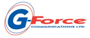 Red and blue logo for a company called G Force