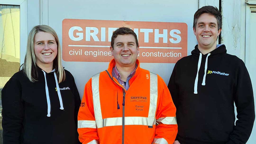 Emma and Steven from Podfather with Daniel from Griffiths