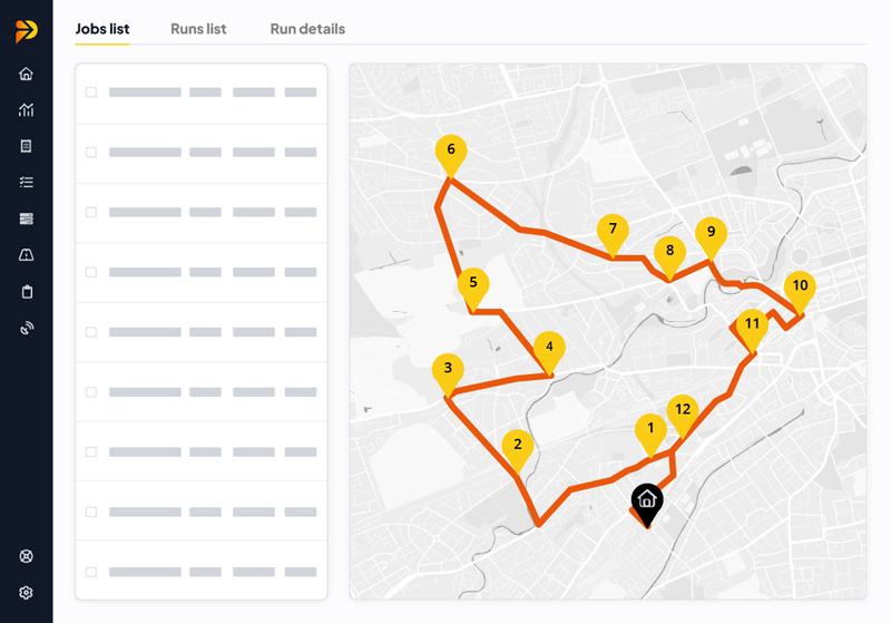 A rectangle showing information and a map screen with a yellow lined on it